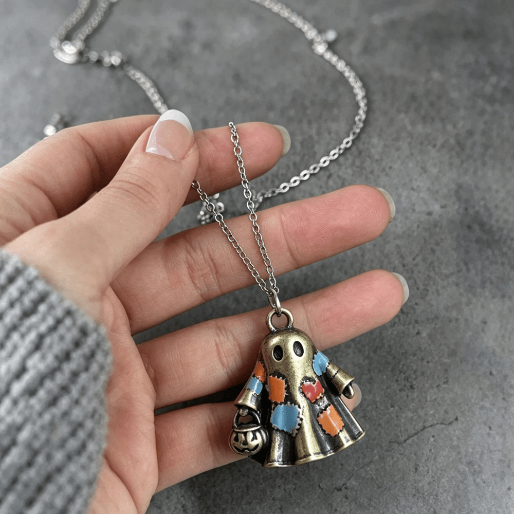 TEMU Collier pour femme, accessoire de fête d'Halloween, pendentif en alliage de patchwork au design rétro et original, chaîne en acier inoxydable