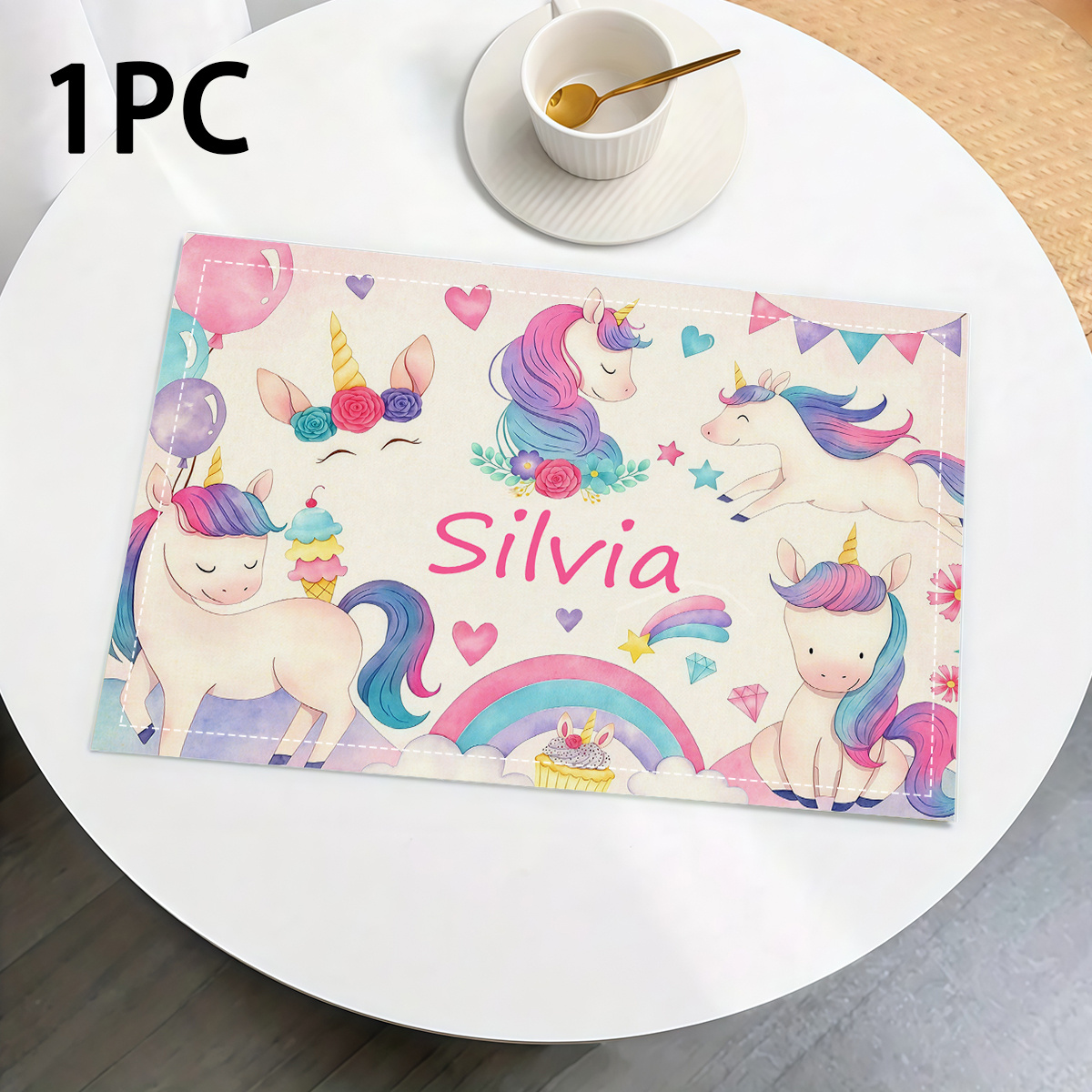 TEMU (Personalizzabile) 1/2/4/6 pezzi, Tappetini con Personalizzabile, Motivi Unicorno ad e Palloncini, Festa di Ruolo Personalizzata, Decorazioni