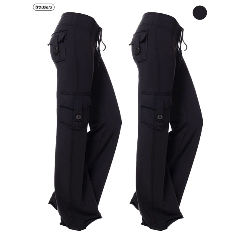 

2pcs Cargo Pants For Women, High Waist Loose Jogging Pants Plus Size Wide Leg Street Casual Hiking Pants 4 Pockets For Easy Outing. Loose Trousers With Button Pockets And Waist