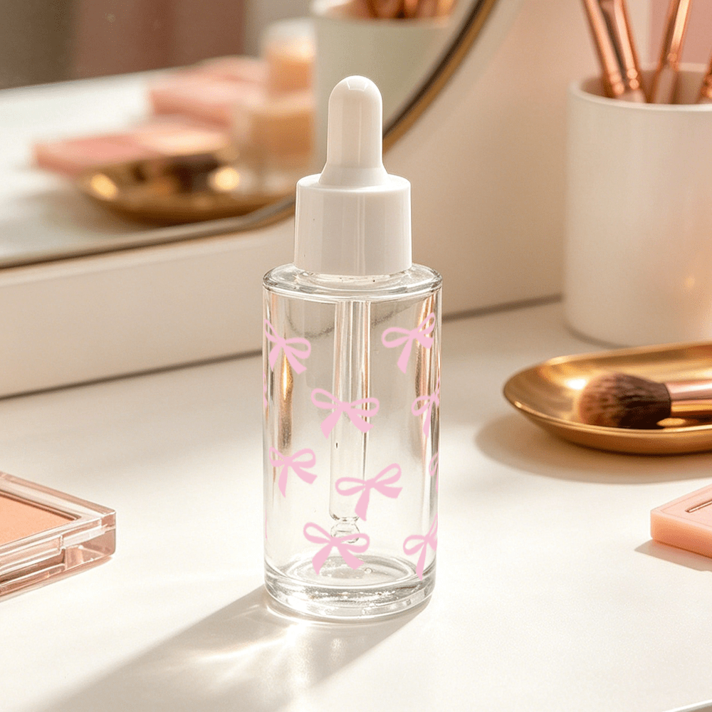 TEMU 1pc Transparent Dropper Glass Bottle, Easy Bow Print Not Monotonous, 20ml/40ml , Thickened Bottle Mouth Is Suitable For, Suitable For Essential