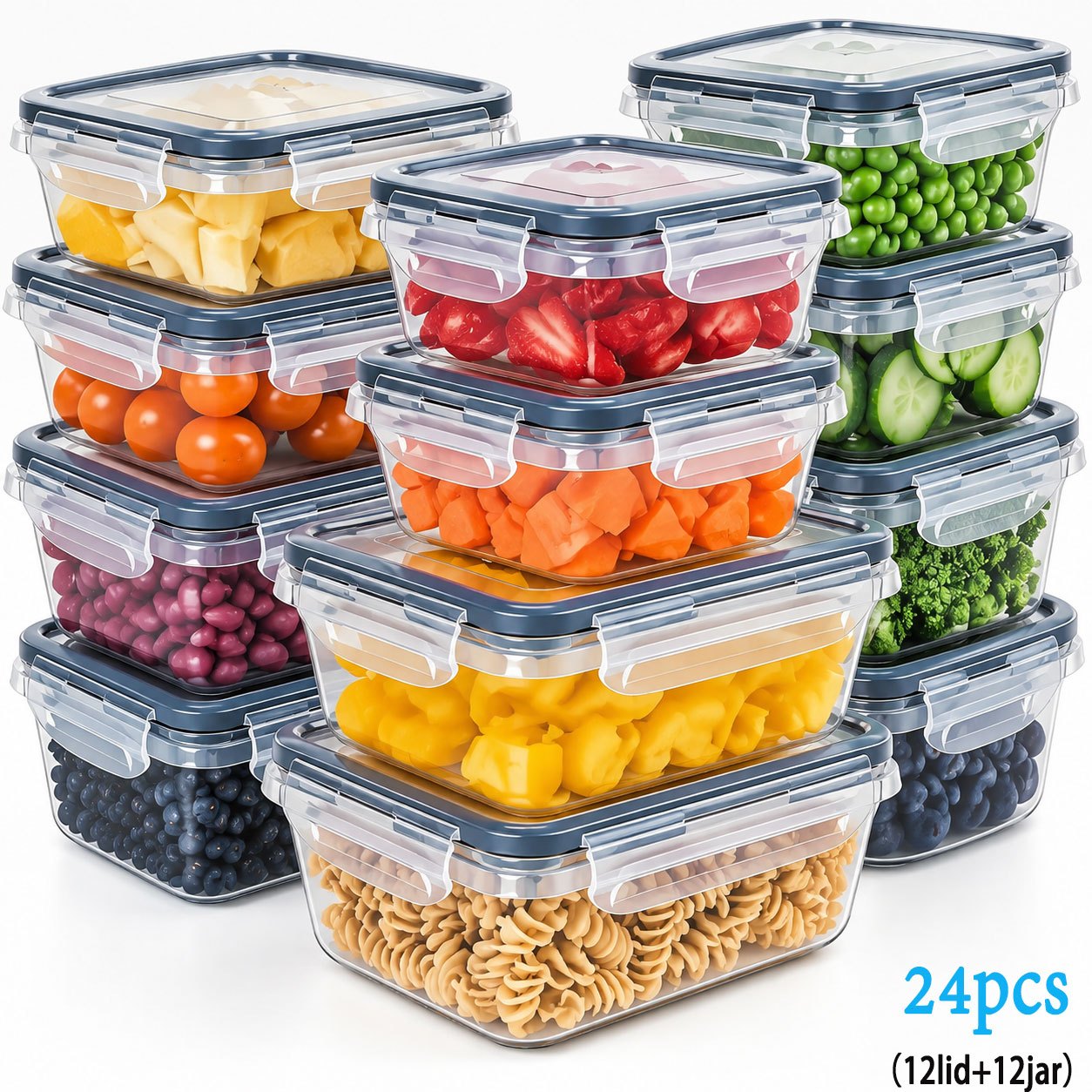 TEMU 48/24pcs Fruit And Vegetable Preservation Box, Sealed Pp Food Box, Stackable Refrigerator Storage Box, High And Low Temperature Resistant, Bpa