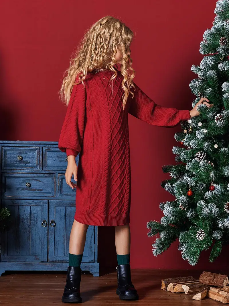 girls sweater dress puff long sleeve casual cable knit - Temu girls sweater dress puff long sleeve casual cable knit - Temu