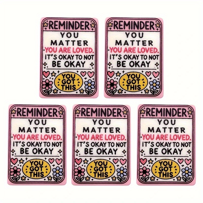 TEMU 5pcs Encouragement Silicone Beads, Flat Printed Focus Beads - Used For Jewelry Making, Keychain Kits, Pen Decoration, Bead Design - Diy Craft