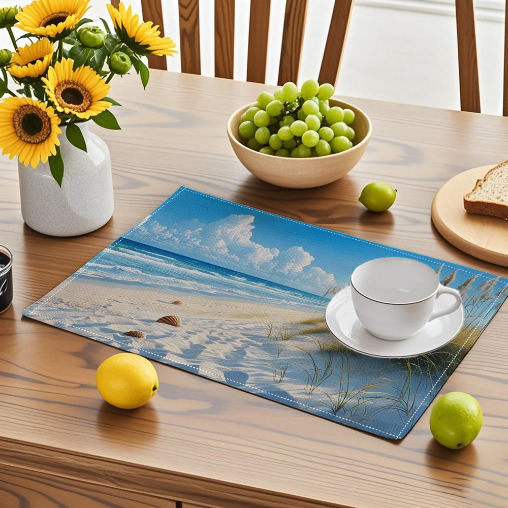 Lot de 4 sets de table thème plage avec vagues et coquillages_voghion.com