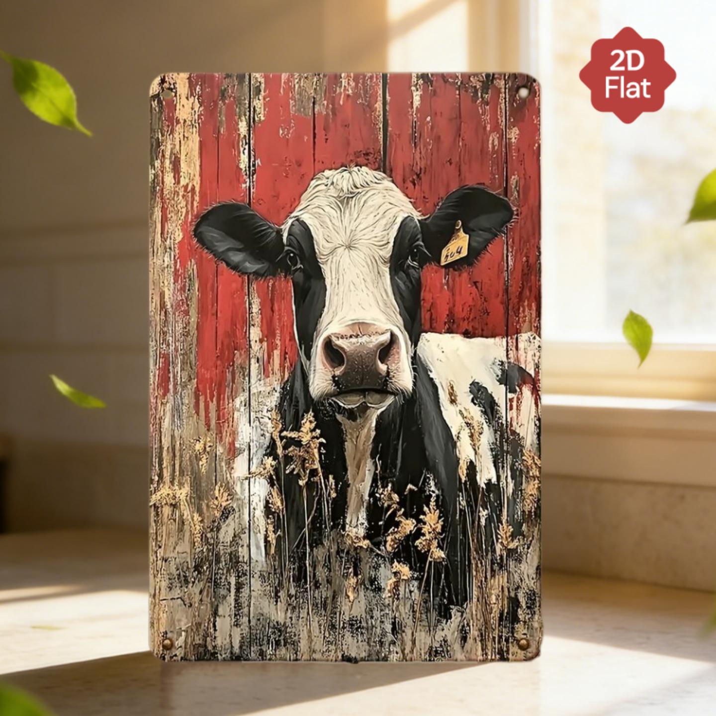 TEMU 2d Flat, 1pc Wooden Printed Retro Farmhouse Cow Wall Decor, Featuring Country Red Barn Door Design, Suitable For Indoor Decoration In Country