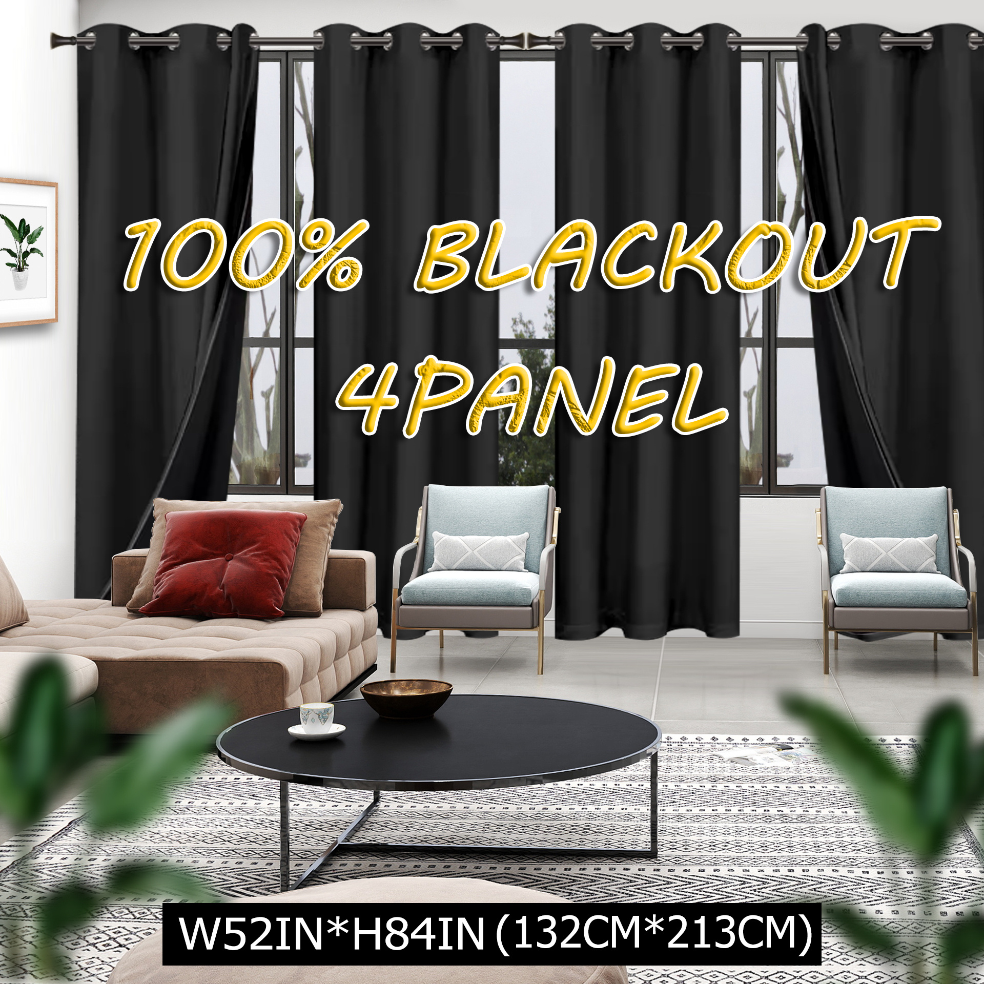 TEMU Set Of 4, Blackout Curtains - Designed With Grommets For Easy Hanging, Providing 100% Blackout, Thermal Insulation, And Noise Reduction,