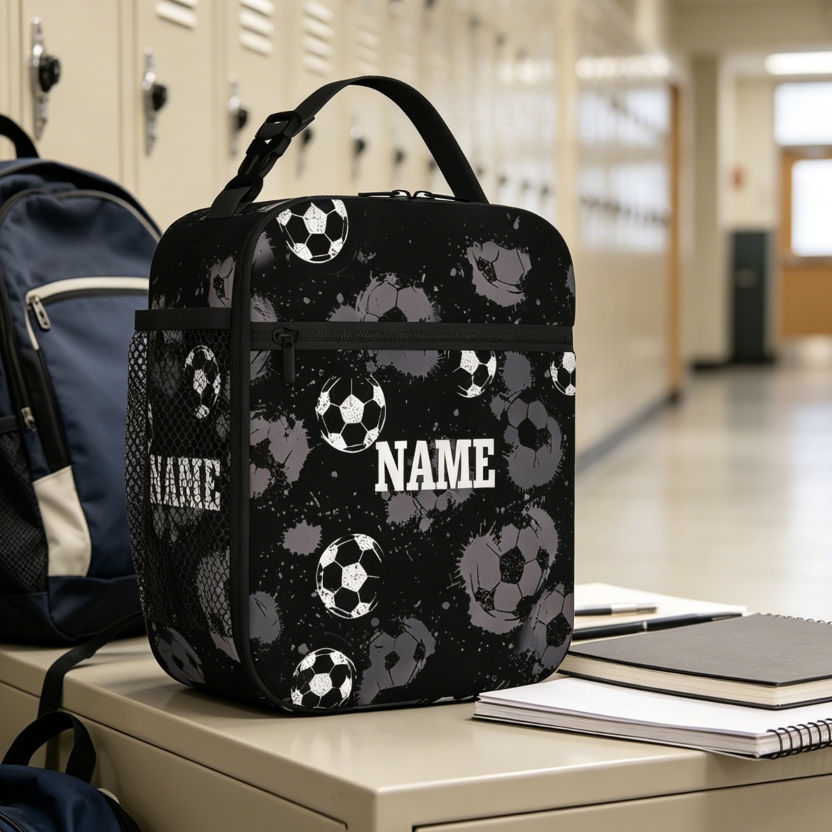 TEMU 1pc Personalized Text Name Logo Insulation Lunch Bag Birthday Soccer Ball Pattern Gift For Men Women Storage Container For Office Daily Use