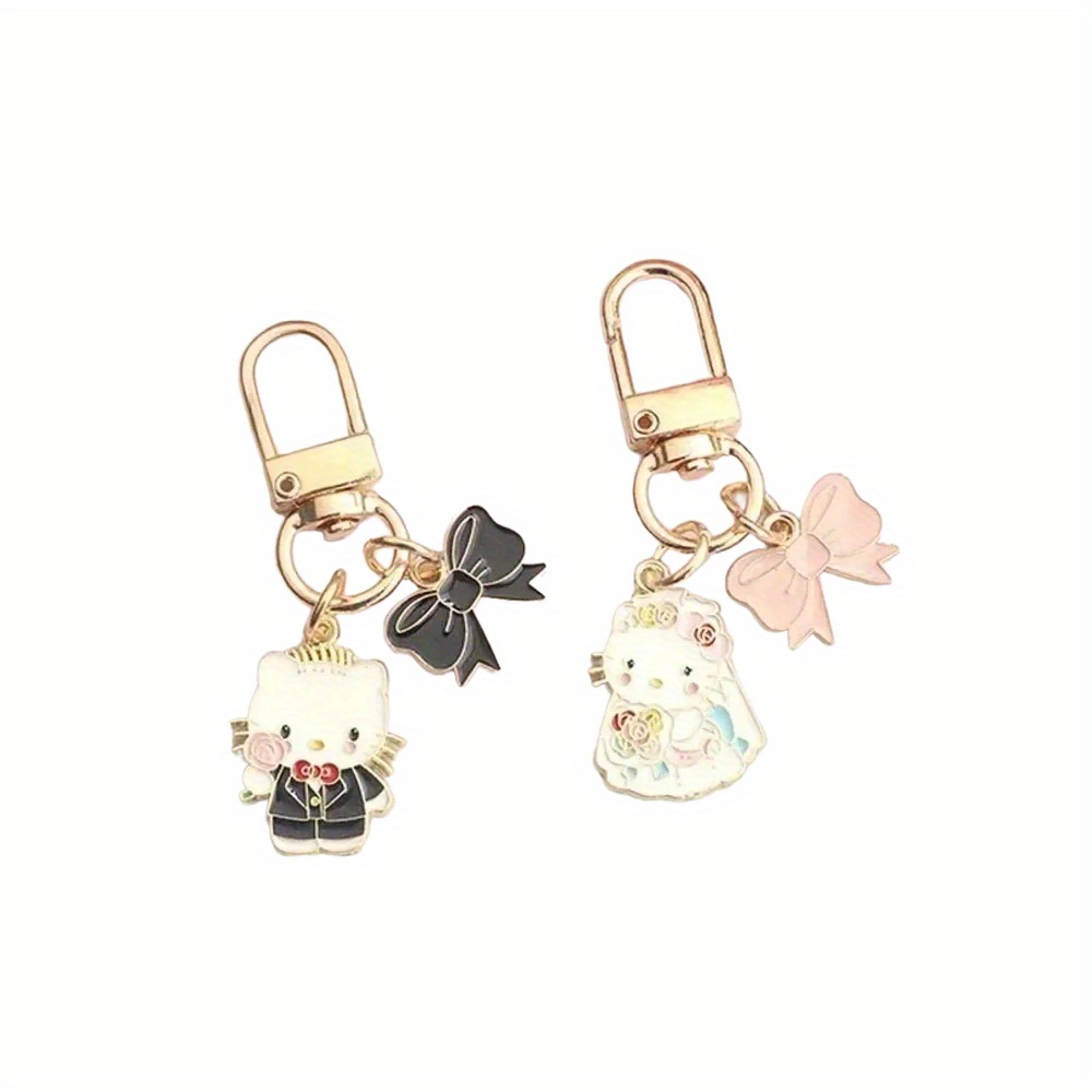 Image of 2pcs Hello Kitty Wedding Keychain For Couples - Anime Style Matching Charm With Closure, / Gift For Wedding Favors, Valentines, (ideal For Hello Kitty Collectors)