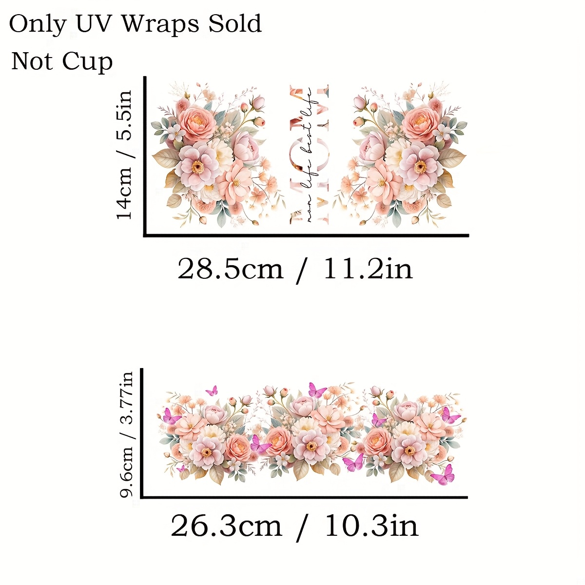 TEMU Lot de 2 feuilles de transfert UV DTF à thème floral, adapté aux verres de 40 onces - Imperméable et résistant aux rayures, kit décoratif pour