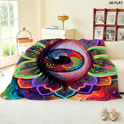 item picture 1 warm psychedelic surreal art eye floral mandala print throw blanket breathable ultra soft material vibrant design multiple specs accessory for bedroom living room office travel