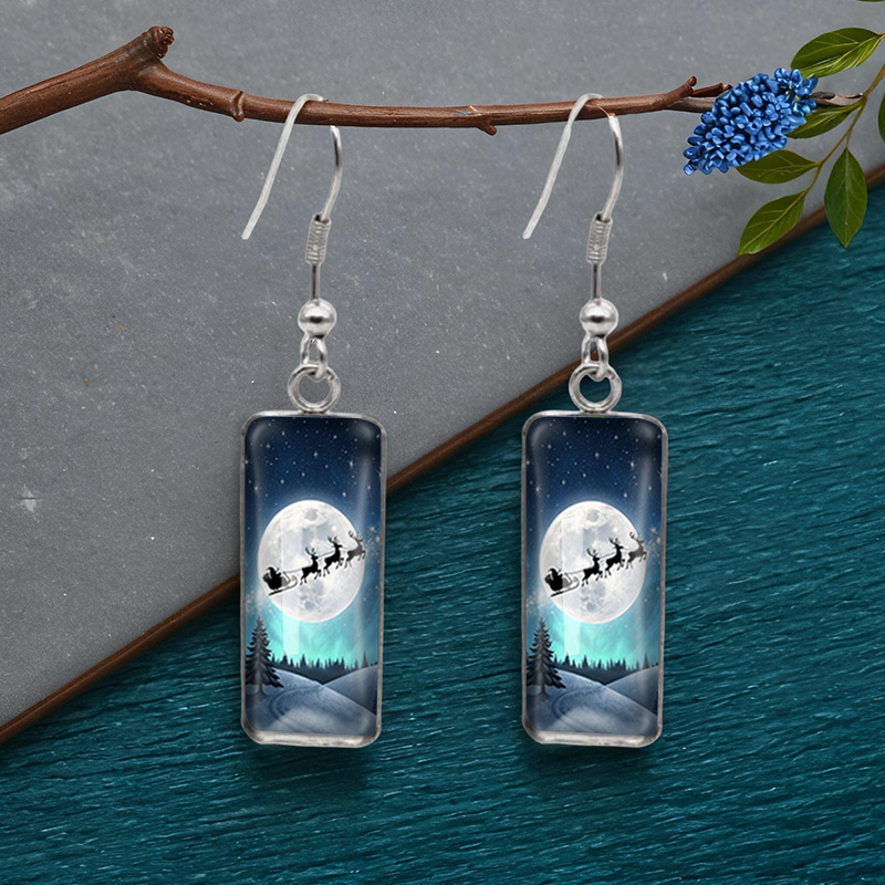 TEMU 1 Pair Aurora Sleigh Rectangular Earring Fashion Dangle Earrings Handmade Glass Dome Jewelry
