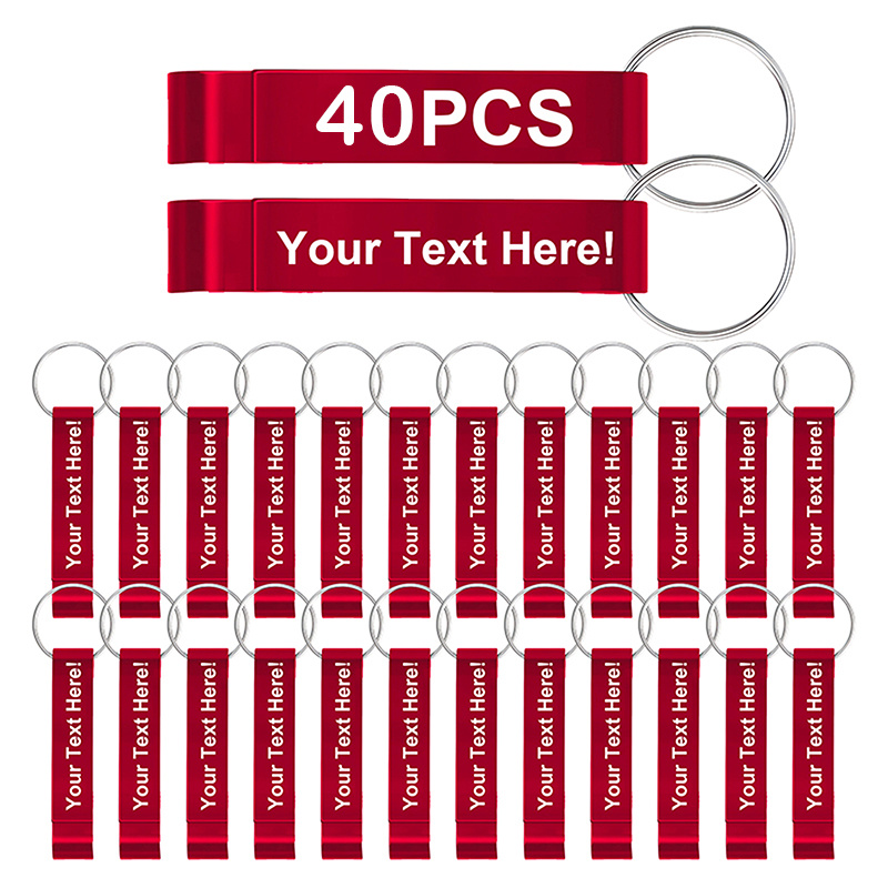 Image of 40pcs Metal Bottle Opener Keychains Custom Engraved Text Promotional Giveaways Celebration Party Favors Christmas & Thanksgiving Gifts