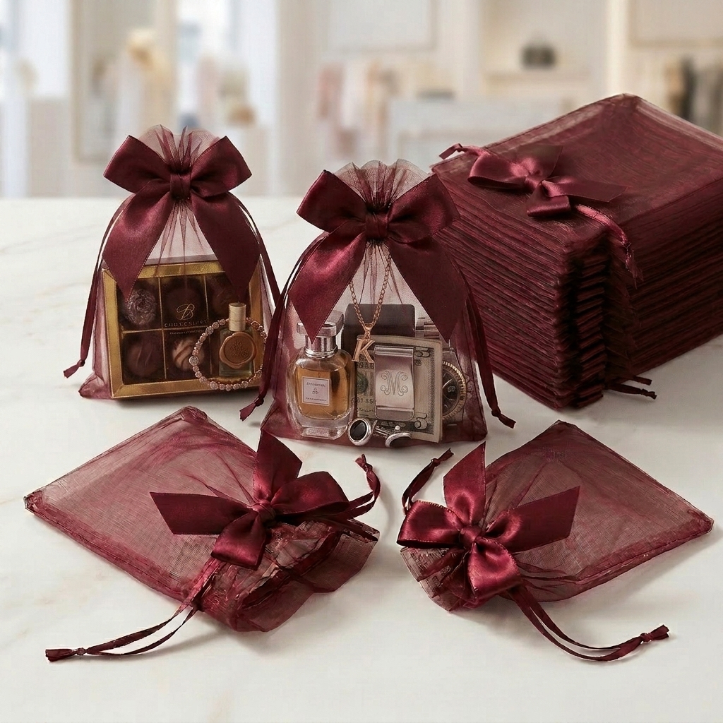 TEMU Cadeau voor Haar/Hem 22-delige set elegante organza geschenkzakjes met satijnen strikken - Semi-transparante gaas zakjes met trekkoord geschikt