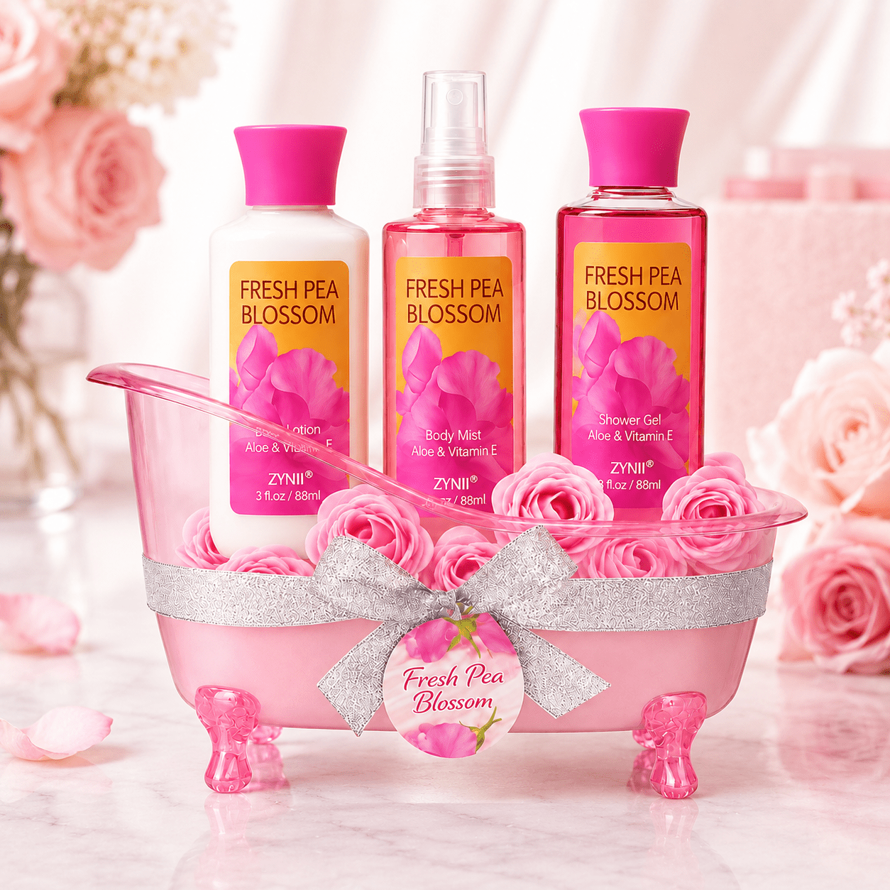 TEMU Luxury Gift Set For Women, Candy, Strawberry, Cherry & Rose Scents, 3pcs Bath & Body Care Set With Shower Gel, Body Lotion & Body Mist, 88ml