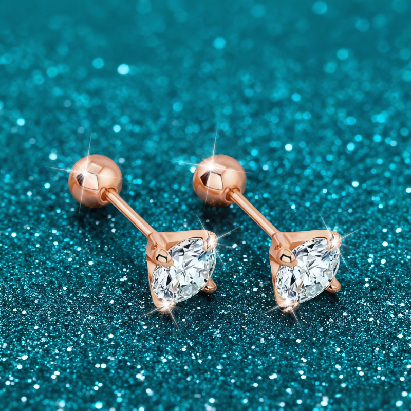925 Silvery 0.3/0.5/1 Carat Each 2 Stones 4 Prong Round Moissanite Screw Stud Earrings Unisex Couple Bff Hip Hop Jewelry Ideal For Daily Party Gift With Box