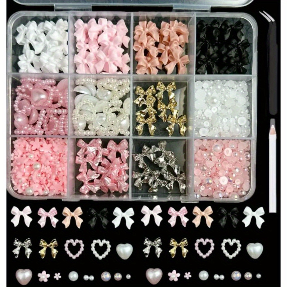 Image of Mixed Bow Nail Art Decorations - 3d Resin Bow-knot Nail Charms, Hollow Nail Decoration Diy Manicure Accessories