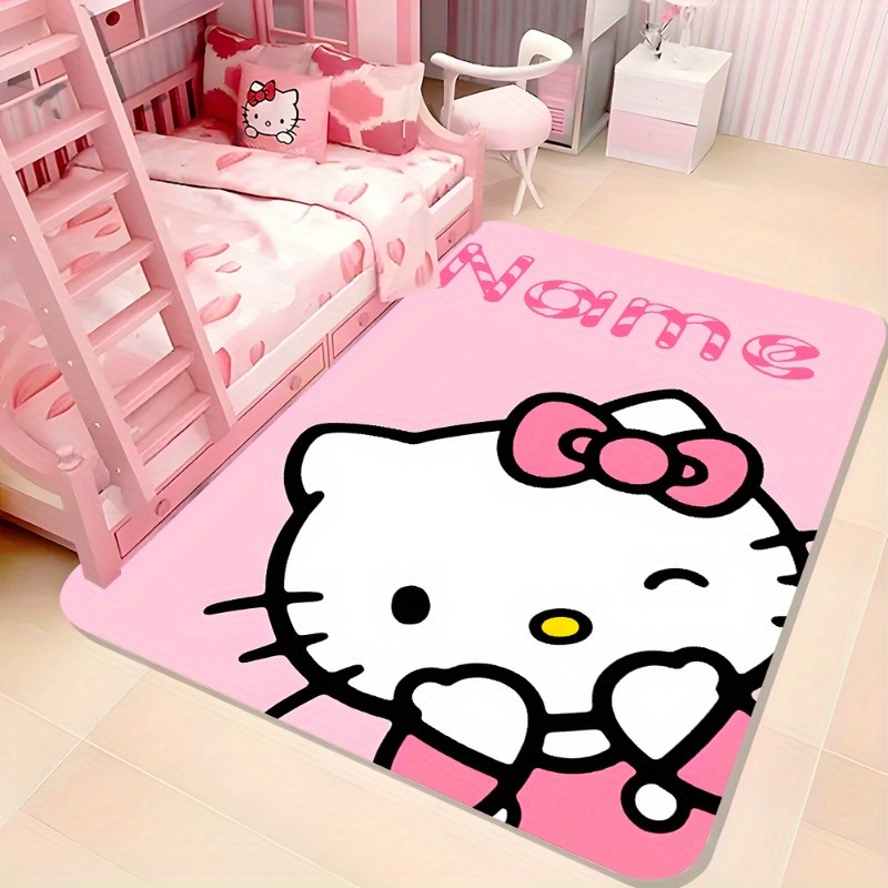 

1pc Sanrio Hello Kitty Personalized Name Rug - Soft Sponge, Non-slip, Machine Washable, Pink With White & , Bedroom, Bathroom, Living Room Decor, Washable Area Rug