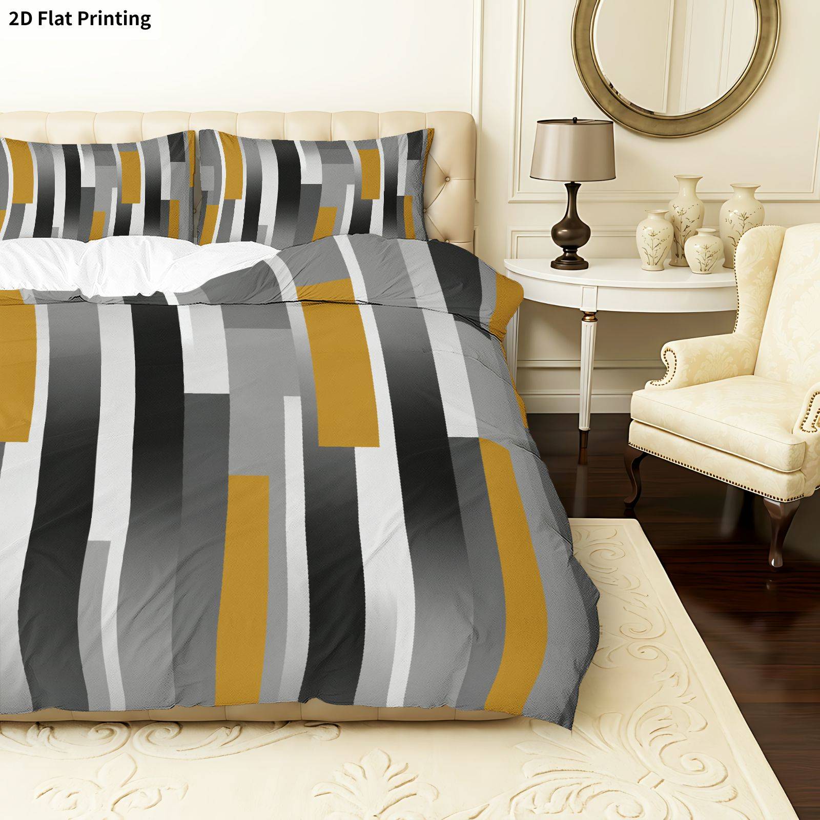 2d flat printing 3pcs duvet cover 1pc duvet cover and 2pcs pillowcases without filler geometric stripe winter bedding suitable for decoration