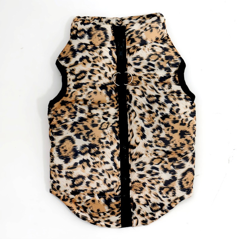 TEMU Pet Clothing, Windproof Warm Coat For Dogs And Cats, Leopard Print Vest For Dogs, Pet Vest With D-ring