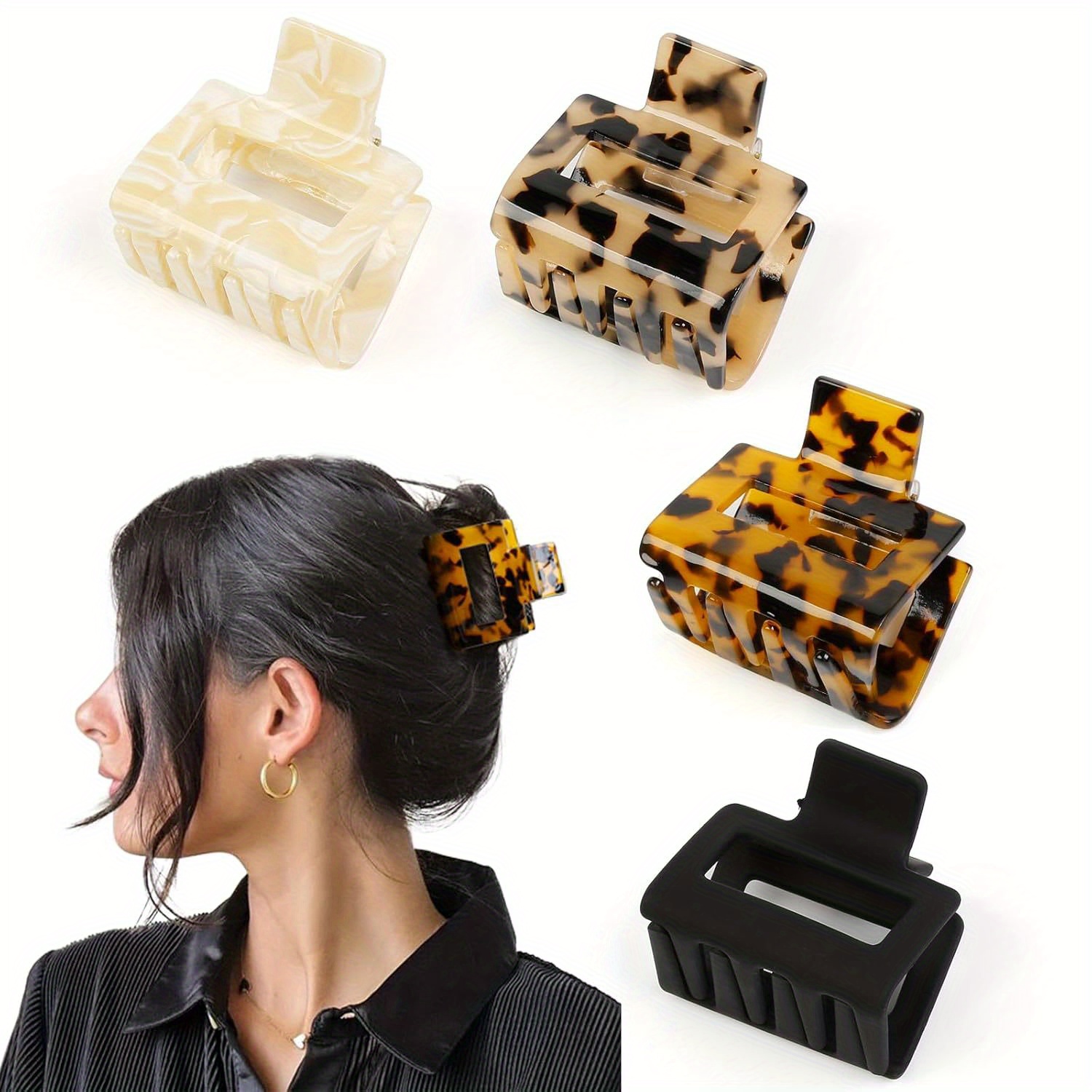 Set Of 4 Small Crocodile And Leopard Print Hair Clips, 2-inch Clips, Suitable For Thin And Thick Hair, Non-slip Bangs Clips Made Of Acetate Resin, Elegant Bb Clips
