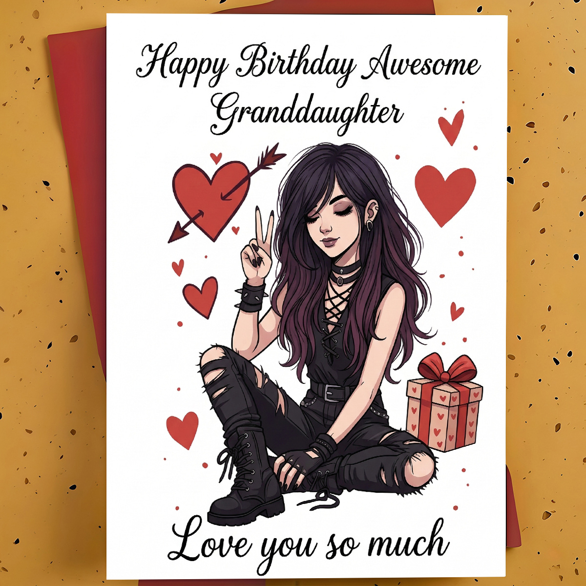TEMU A Single Card Featuring A Stylish Gothic Girl Design To Wish Your Granddaughter A Happy Birthday, Ideal For Grandparents To Honor Special