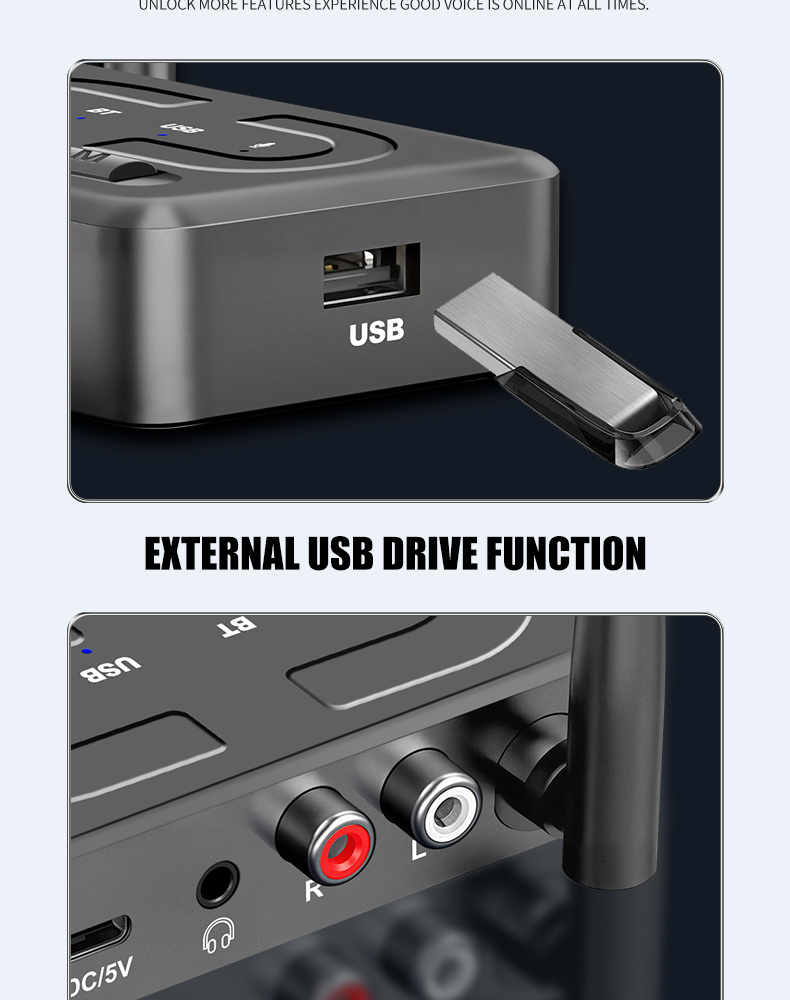 Нов 6.0 Bluetooth приемник USB плейър цифров към аналогов конвертор 3.5mm аудио адаптер AUX