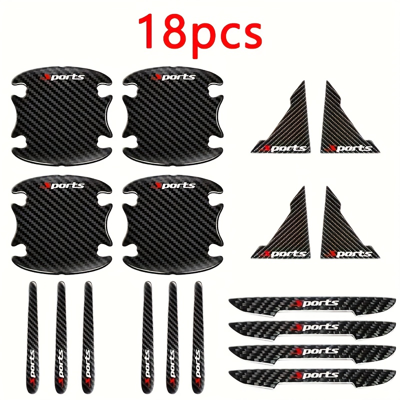 Image of 18pcs Carbon Fiber Car Exterior Protection Set, Including Door Edge Guards, Handle Protectors, Side Mirror Covers, And Corner Bumpers - Anti-scratch Products Suitable For All Car Models