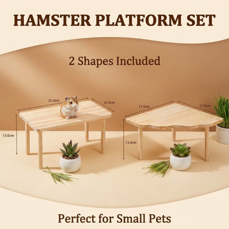 TEMU 2pcs Wood Hamster Platforms - Safe Suitable For Climbing, Playing & Resting, Multi-level Cage Suitable For Hamster Habitat, Small Pet Cage