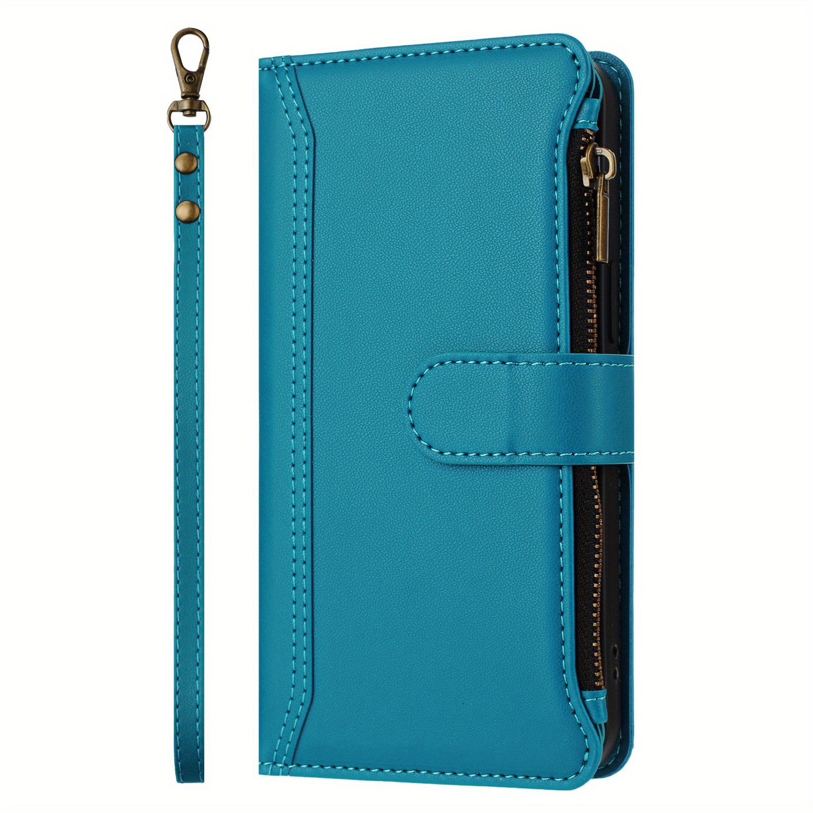 TEMU Phone Case: By Lake Blue Nine-card Zipper Synthetic Leather Case, Multi-card Slot -quality Synthetic Leather Flip Phone Cover With Stand,