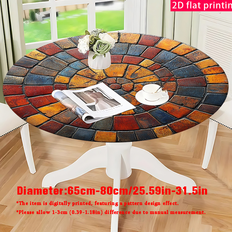 TEMU 1pc Printed Round Tablecloth With 2d Flat Printing, An Festive Atmosphere Decorative Tablecloth, Suitable For Birthday Parties, Home Dining