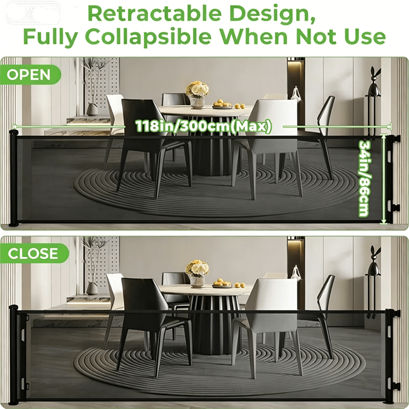 Large Retractable Pet Gate, 86cm Tall, Extends Up To 3 Meters Wide, Retractable Gate For Pets, Mesh Material, For Indoor Stairs, Doorways, , Gray