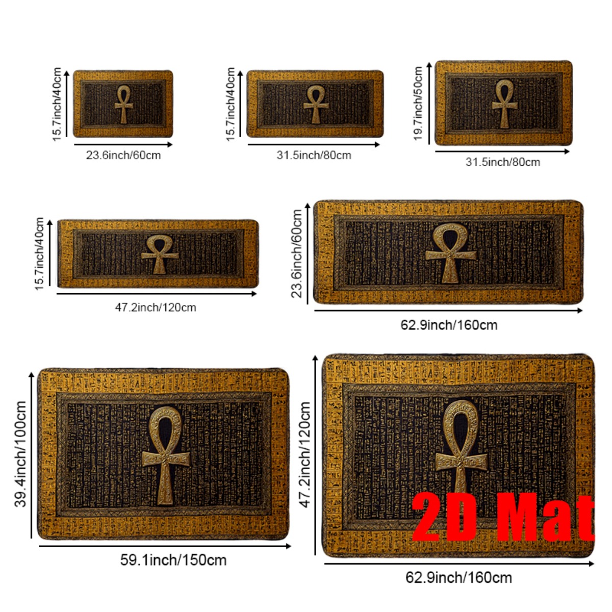 TEMU Tapis plat 2D, 2D plat, 2D mat 1pc, Tapis de sol élégant en flanelle avec symbole Ankh égyptien antique et motif hiéroglyphique, Tapis de salon