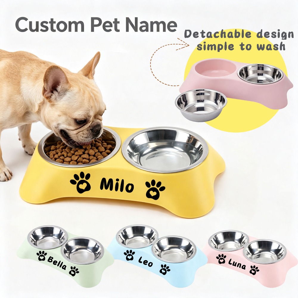 Customizable Stainless Steel Dog Bowl, Double Bowl Set