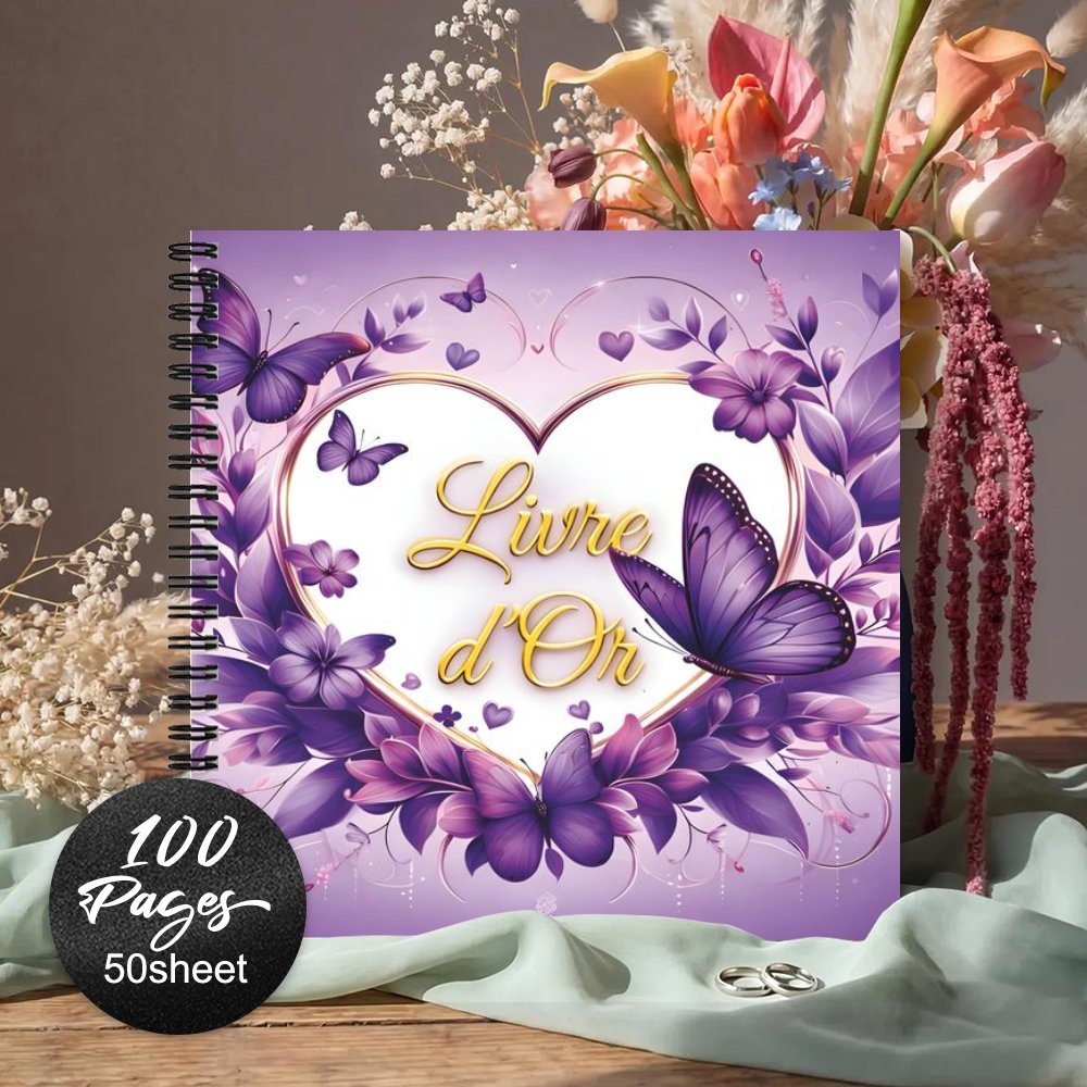 TEMU 1 'or français, papillon violet, motif floral et cœur, 'or souvenir, journal de parfait pour que signent spécial