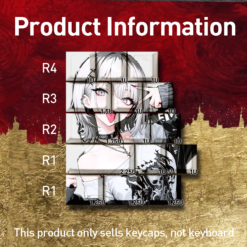 TEMU 2d Cherry Original Height Mechanical Keyboard Keycap 15 Keys, Printed With Silver-haired Girl Pattern Word "evil", 5-sided Pbt Material