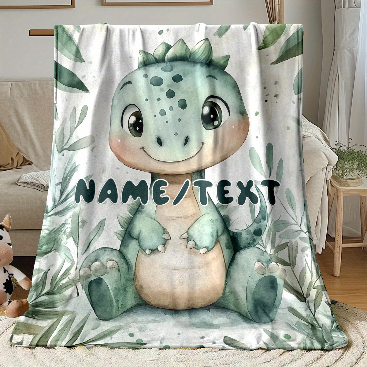 TEMU Custom 1pc Dinosaur Pattern Blanket - Lightweight Flannel Throw For Travel, Living Room, Office, Sofa, And Bed - Digital Printing Fleece Blanket