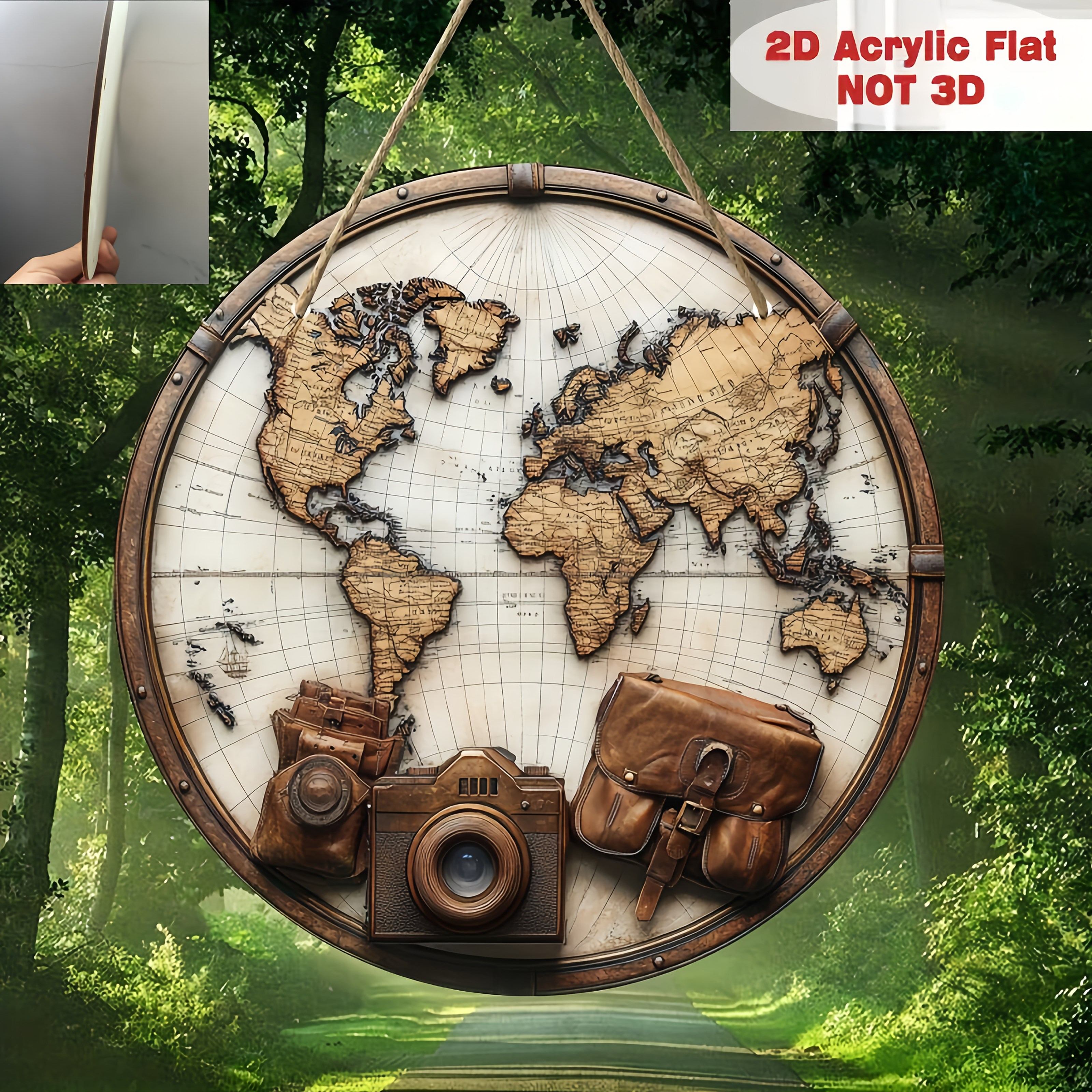 TEMU 2d Flat, 1pc Bohemian Vintage World Map Wall Decor - Round Wooden Suitable For Living Room/office, Suitable For Housewarming Gift & Anniversary