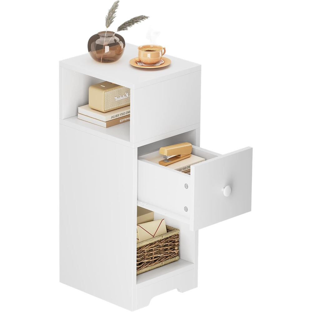 TEMU Slim Bedside Table, Narrow Bedside Cabinet With Storage Drawer, Wooden End Saving, 4 Tier Nightstand For Bedroom, Living Room, Balcony Or Office