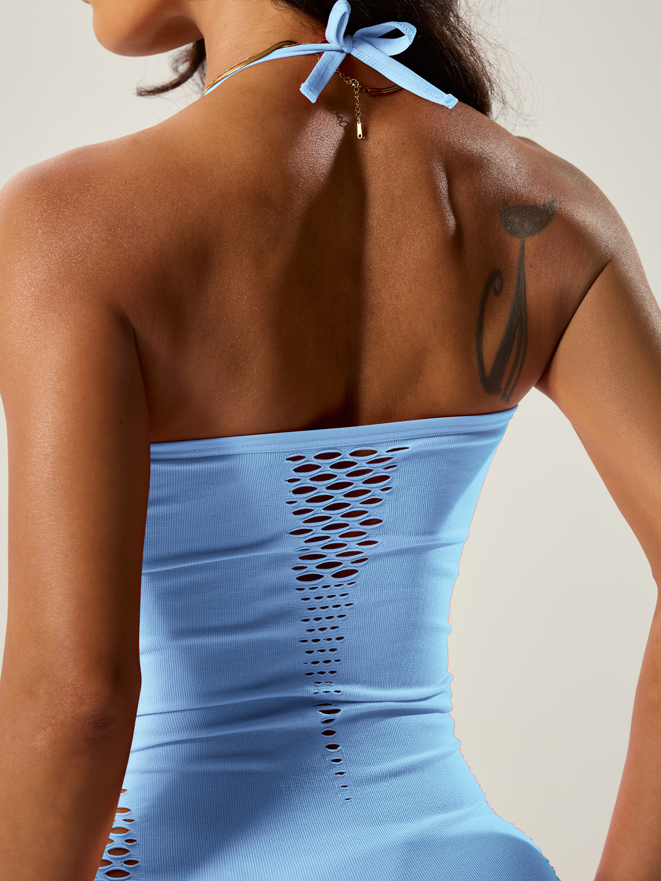 Single/Deal Women's Sexy Halter Neck Bodycon Mini Skirt - Breathable Mesh Cut-Out Design, Form-Fitting Stretchy Fabric, Versatile Layering & Standalone Wear for Date Night or Casual Outfits (Solid Color), Intimate Apparel, Sensual Fashion, Handwashable Clothing, Summer Fashion, Lightweight Fabric, Fashion Lovers