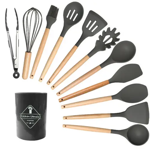 kitchen handle silicone kitchenware set non stick pot cooking shovel spoon storage bucket household items holiday gifts