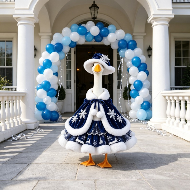 TEMU Porch Goose Outfit, Navy Blue Velvet Snowflake Cape Dress With Hat, 23 Inch Lawn Goose Statue Costume, Winter Christmas Holiday Decor For Front
