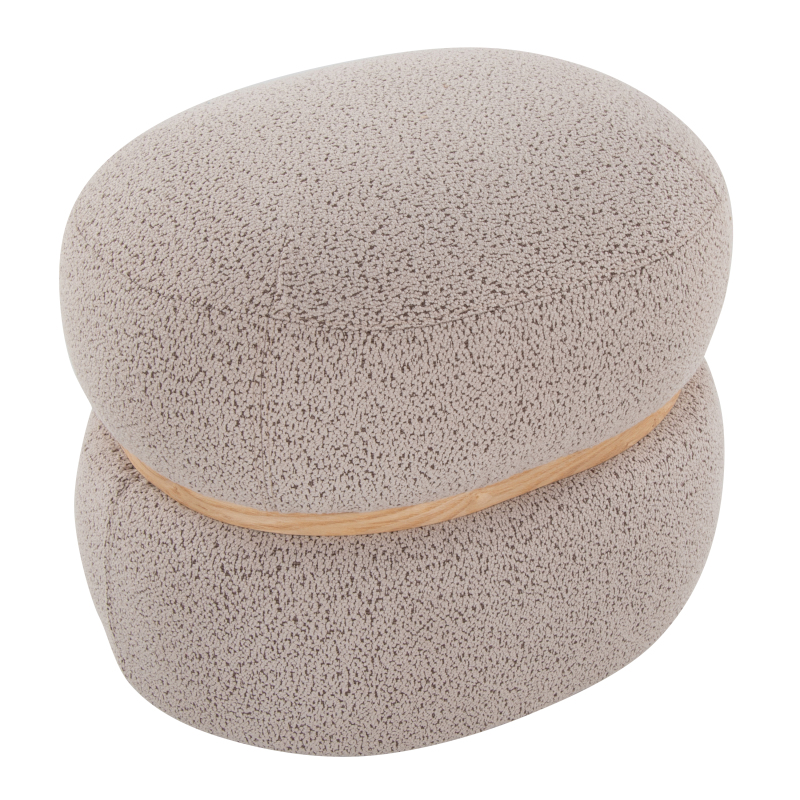 Contemporary Ottoman in Beige Fabric And Natural