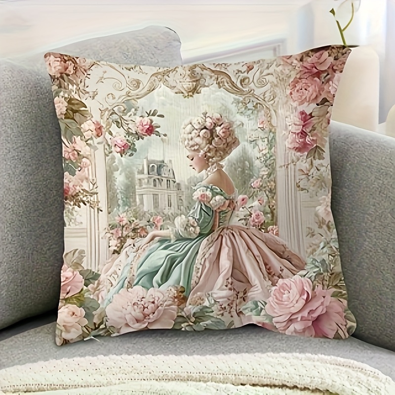 TEMU 1pc Floral Pillowcase Suitable For Sofa Bed Chair Car Office Decor - Light Vintage Cushion Cover With Zipper Closure, Farmhouse Decorative Cover