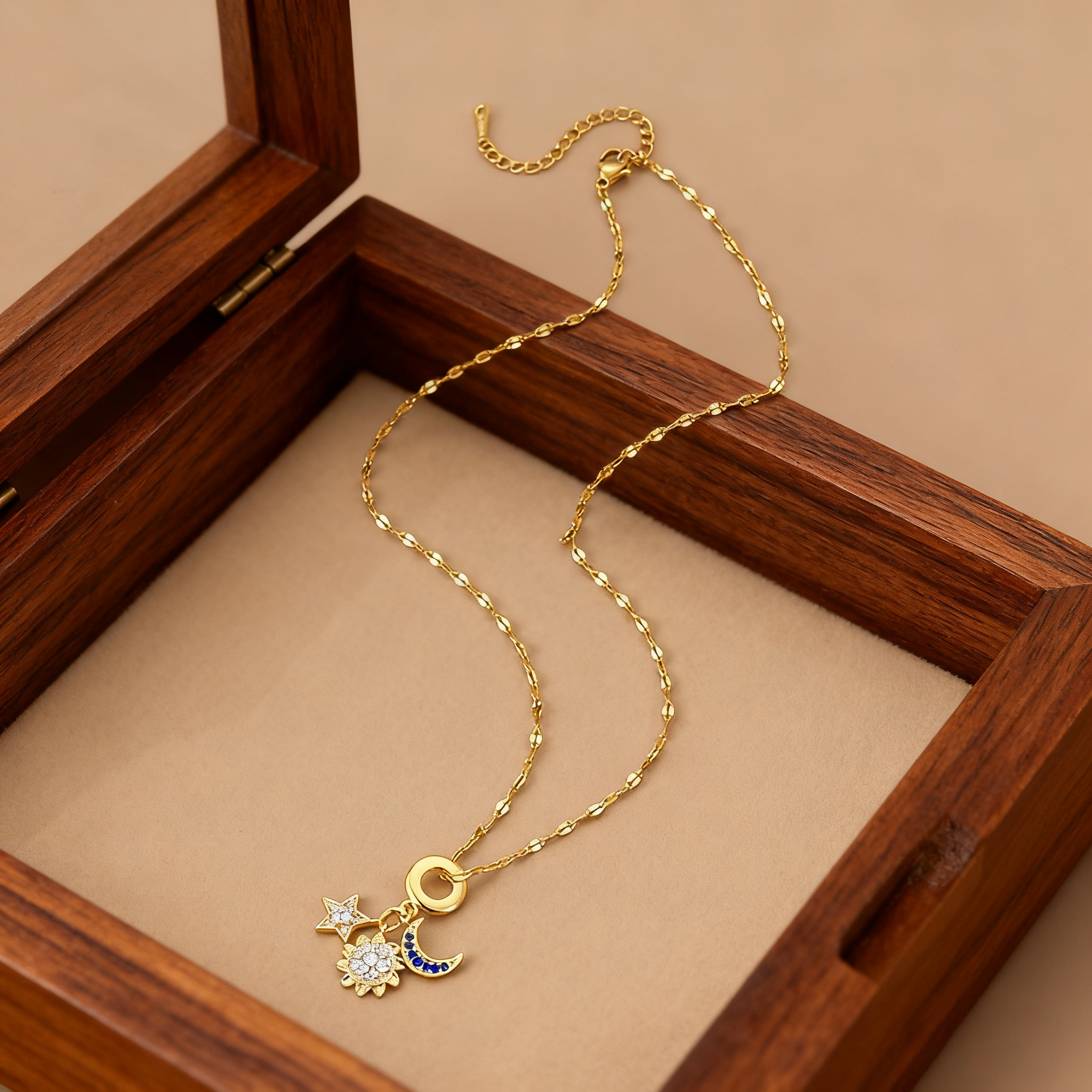 Women's Adjustable Moon Star Crystal Pendant Necklace