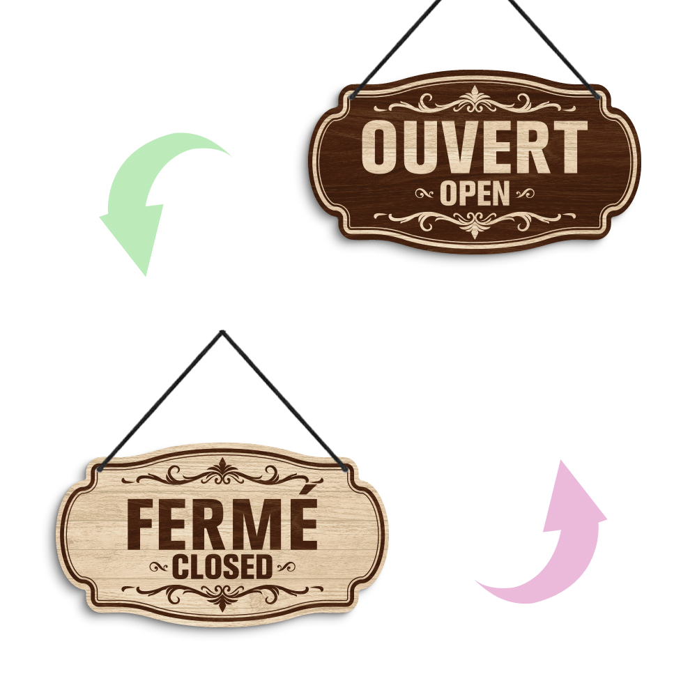 TEMU 2d Flat - 1pc Putuo Decor French Warning Reversible Double-sided Pvc Sign | Ouvert/open Fermé/closed, Hanging Plaque For Home Office Pub , Gift