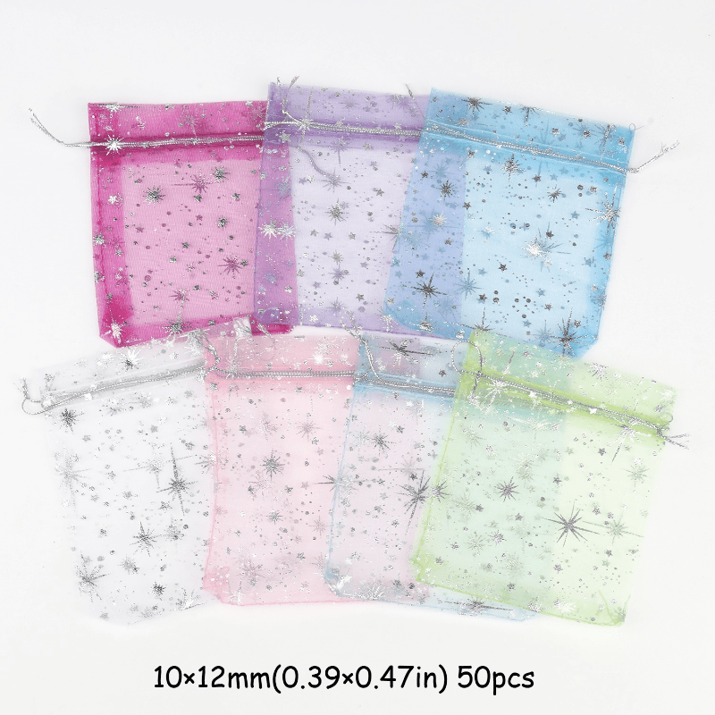 TEMU 50pcs Multicolor Organza Drawstring Gift Bags | Perfect For Jewelry, Bracelets & Necklaces Storage, Jewelry Making Display & Packaging Supplies,