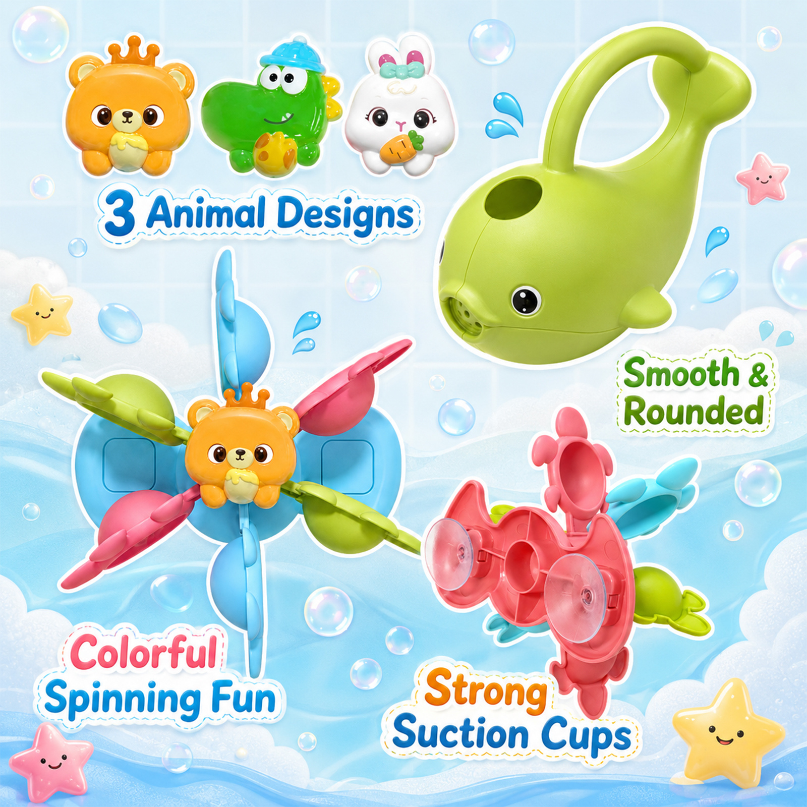 Youth Interactive Suction Cup Bath Toy Set with Windmill
