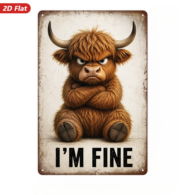 TEMU 2d Flat, Highland Cow Wall Hanging Decor - Retro Scottish Cow Plaque With "" Sign, Artificial Wood Panel Suitable For Living Room, Office,, Easy