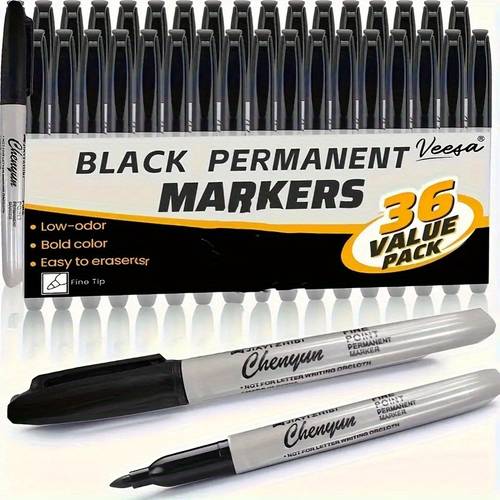 6 fijne zwarte permanent markers - snel drogend, vlekbestendig, waterbestendige inkt, medium - ideaal voor kantoor, school en knutselprojecten, precisie schrijfgereedschap