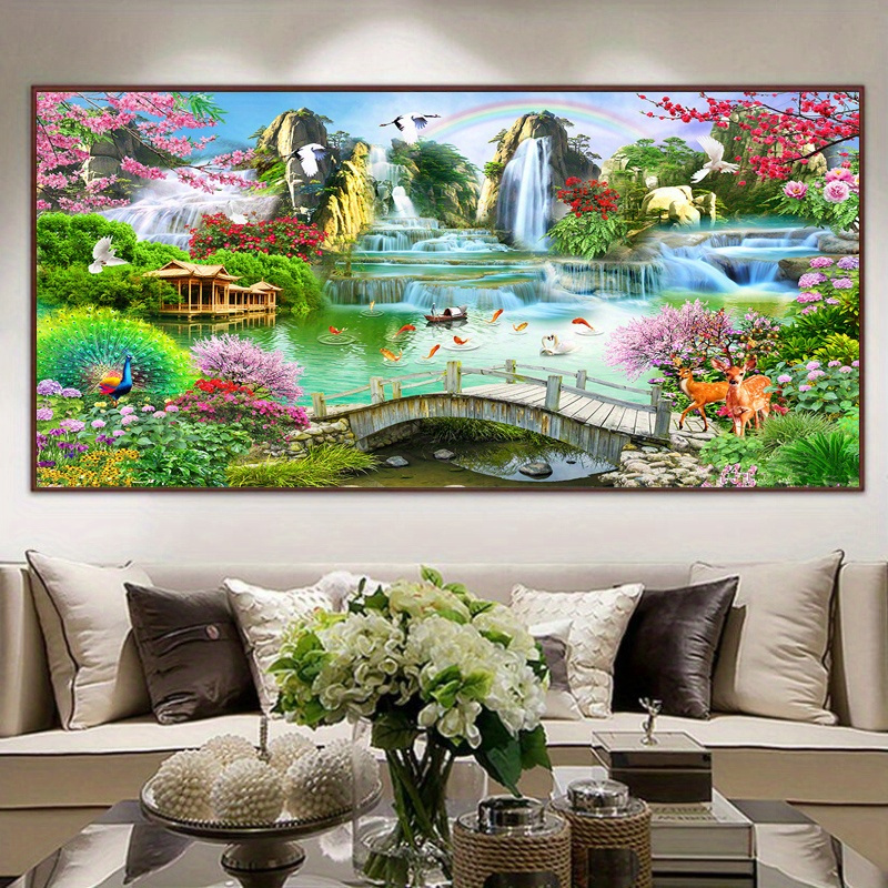 

Scenic Landscape 5d Diy Diamond Painting Kit - Round Crystal Rhinestone Art, Water & Mountains Theme, Frameless Wall Decor Craft, Relaxing Home Decoration, 39.37 X 19.68 Inches